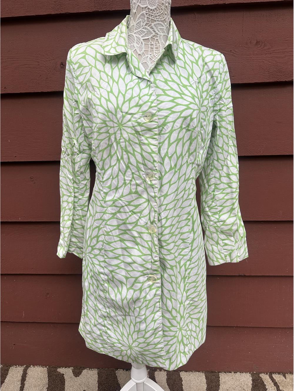 Yves Cossette Depeche Jacket Vintage Green Floral Button Up Long Sleeve Retro